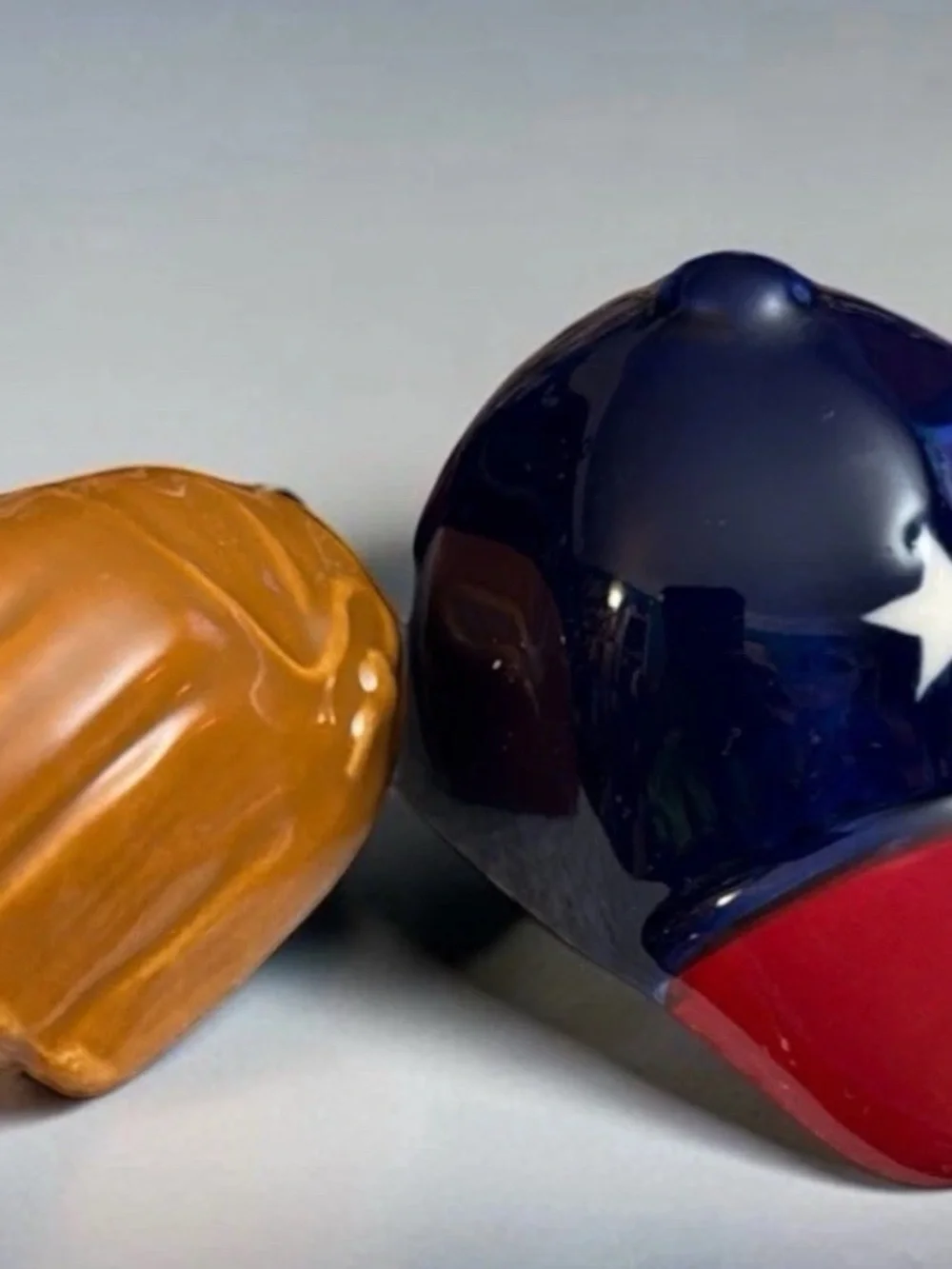 Mini Baseball Cap Hat and Baseball Glove Salt & Pepper Shakers